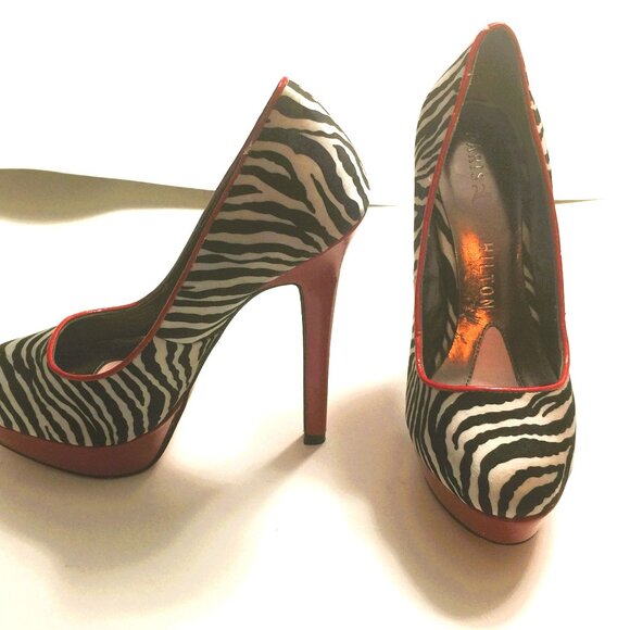 PARIS HILTON RED AND BLACK ZEBRA STRIPE PUMPS - Picture 2 of 5